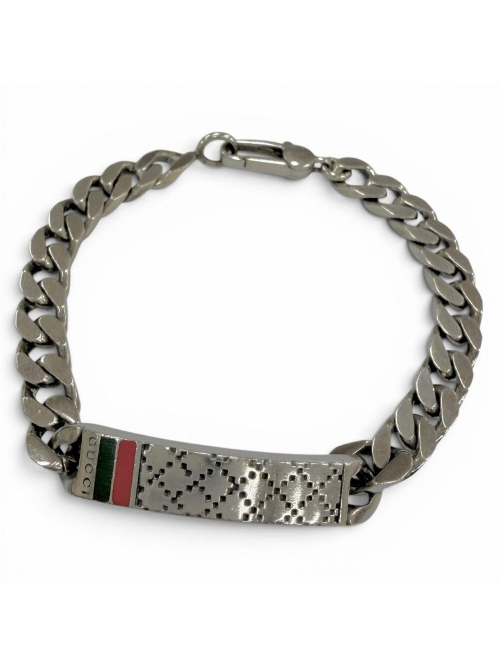 Gucci Diamante Web Stripe Chain Bracelet Silver 18